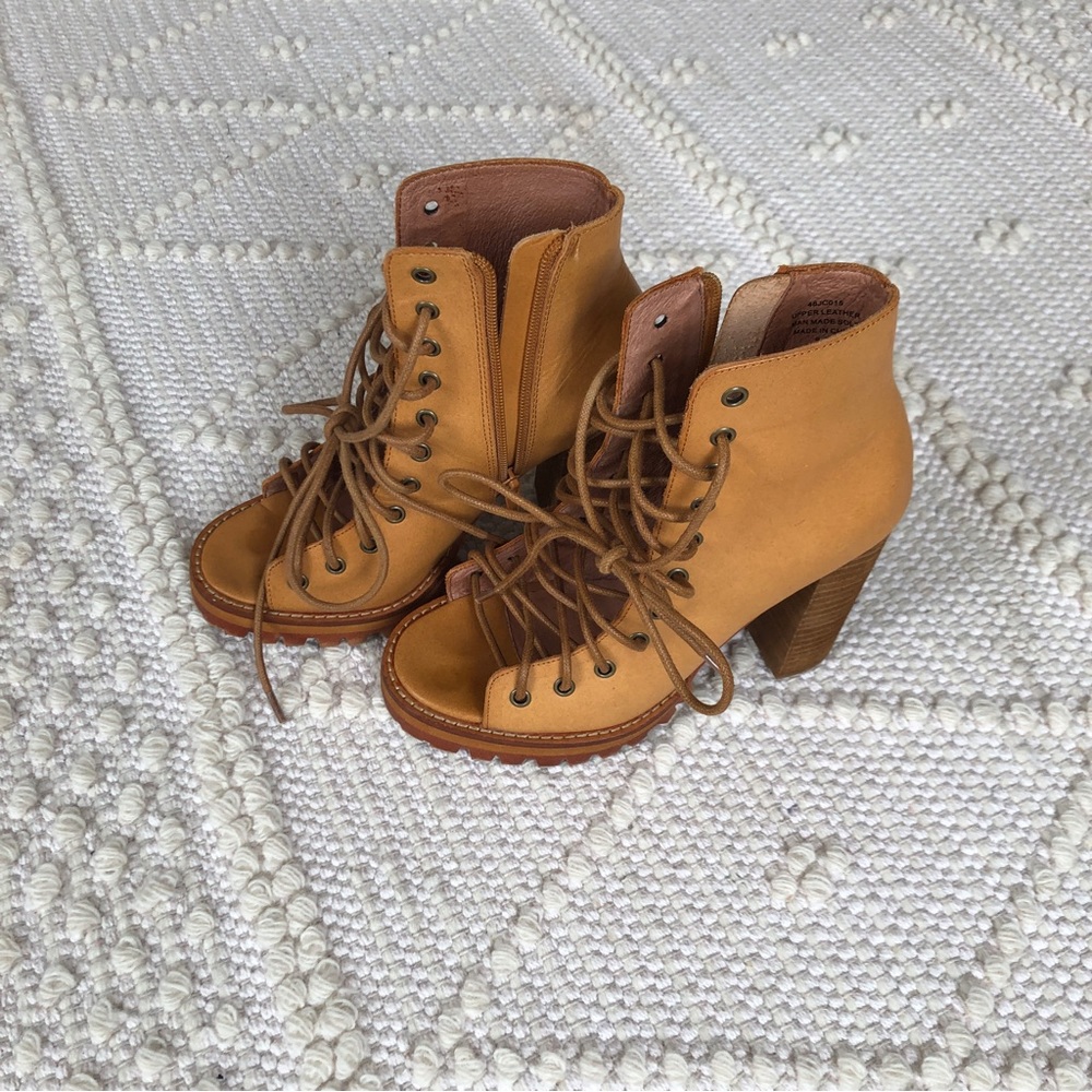 Jeffrey Campbell Tan Lace-Up Heeled Boots - Picture 7 of 16